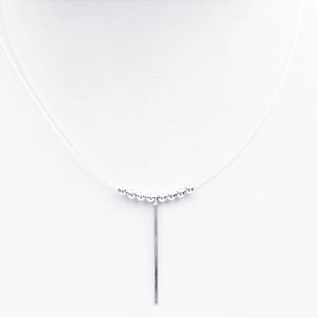Colar fio de nylon palito e bolinhas em Prata 925