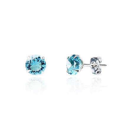 Brinco zircônia redonda azul 3 mm Prata 925