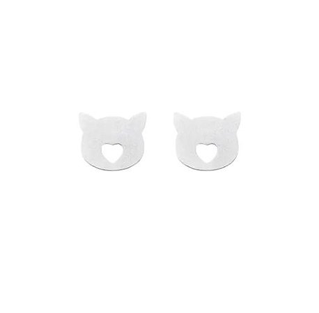 Brinco mini gatinho coração Prata 925