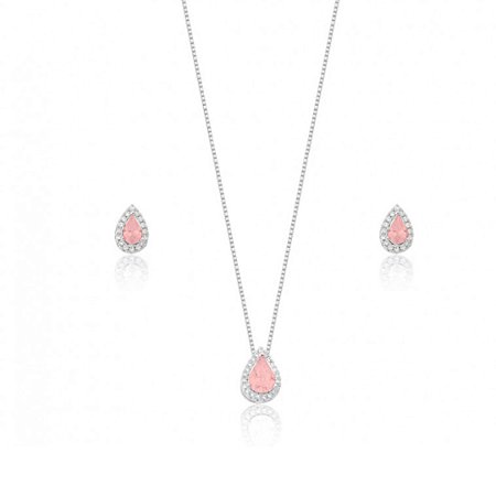 Conjunto gota zircônia Cereja borda cravejada Prata 925