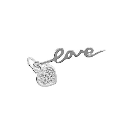 Pingente love com coração cravejado Prata 925