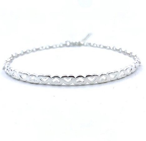 Meio bracelete corações vazados Prata 925