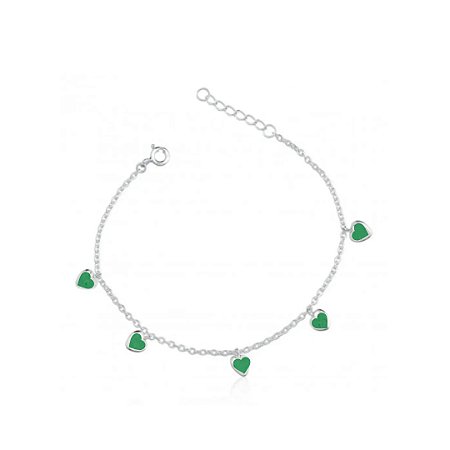 Pulseira corações verde Prata 925