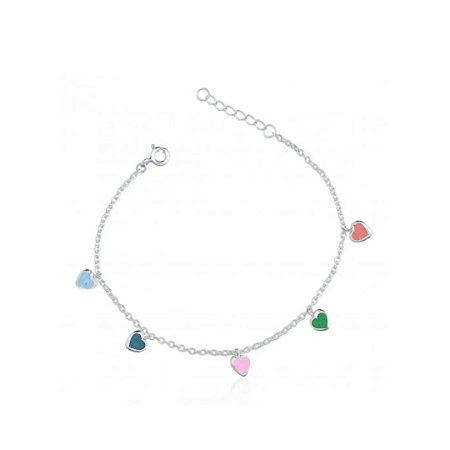 Pulseira corações Coloridos Prata 925