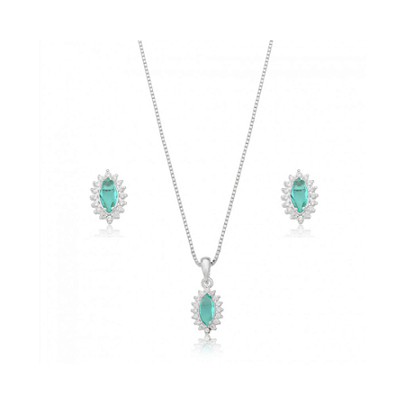 Conjunto navete Verde Acqua borda cravejada Prata 925