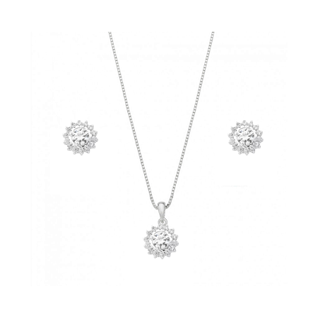 Conjunto redondo Cristal borda cravejada Prata 925