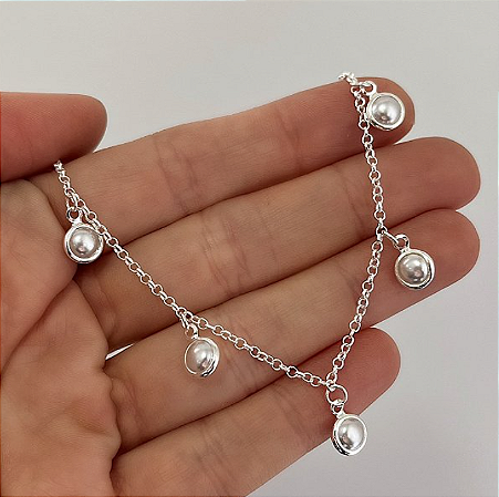 Pulseira pérolas penduradas Prata 925