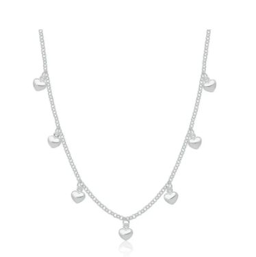 Choker medalhinhas corações Prata 925