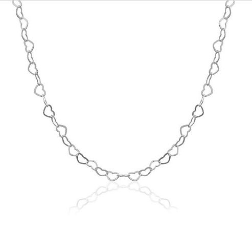 Corrente choker elos corações 45 cm Prata 925