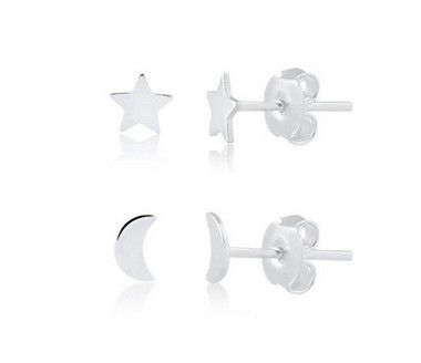 Duo brincos lua e estrela Prata 925
