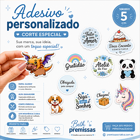 Adesivo Personalizado 5 cm Corte Especial
