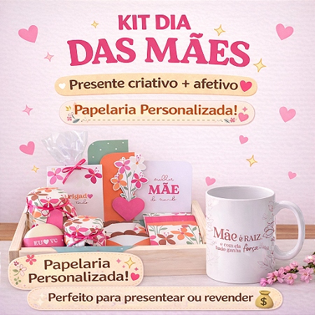 Kit Dia das Mães com Caneca Personalizada e Cesta MDF – Presente Criativo e Afetivo