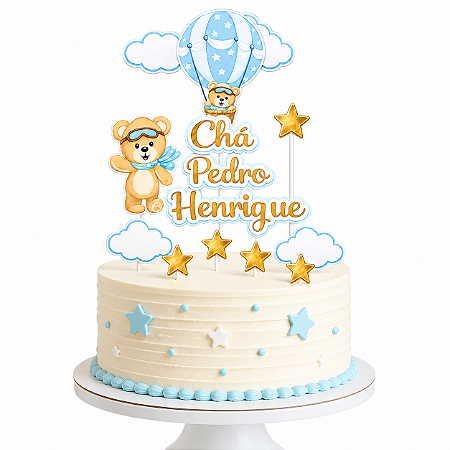 Topo de Bolo Chá de Bebê Aviador Personalizado com Nom
