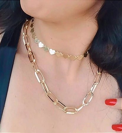 Colar Banho Ouro Elos  Grande