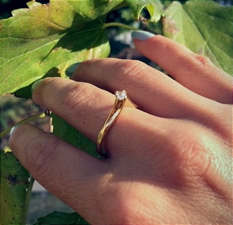 Anel Banho Ouro Gota Cristal