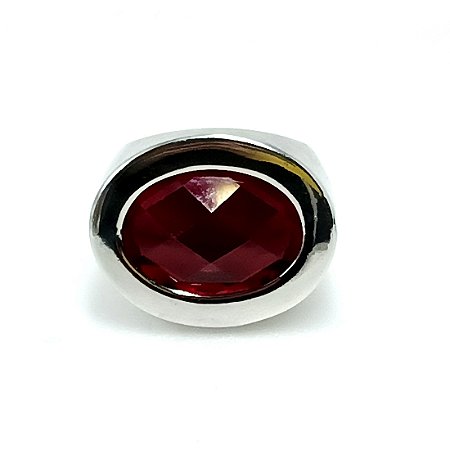 Anel Ovalado Cristal Rubi Facetado