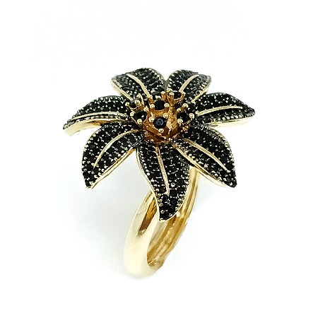 Anel Flor Lírio cravejado zircônia