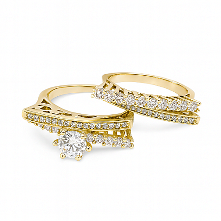 Anel Solitário Cravejado Duplo