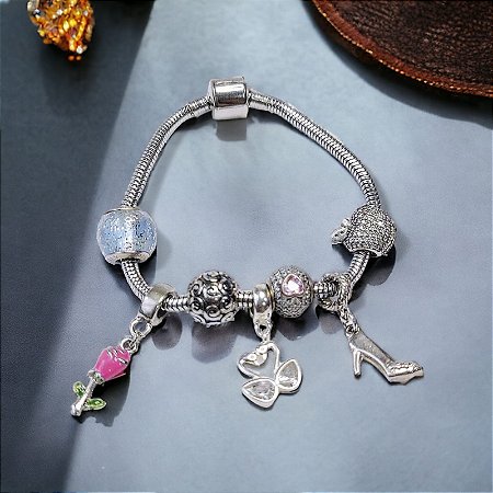 Pulseira com trava para Berloques Rodio Branco