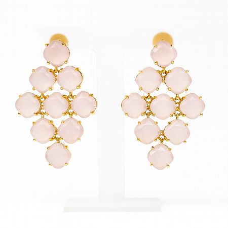 Brinco Dourado Rose Lumiére Cristal Translúcido Lapidado