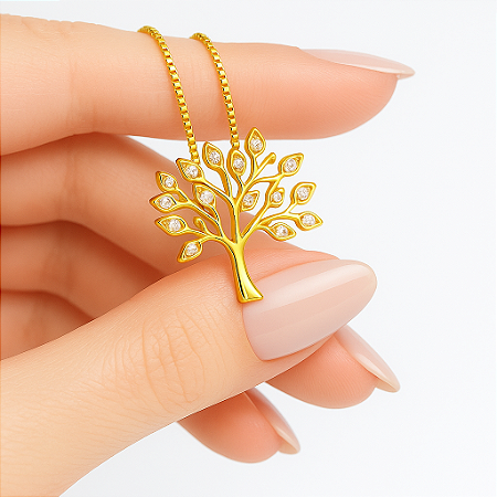 Colar Pingente Árvore da Vida dourado