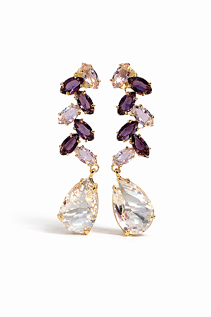 Brinco Essência Cristais Folhagem Dourado