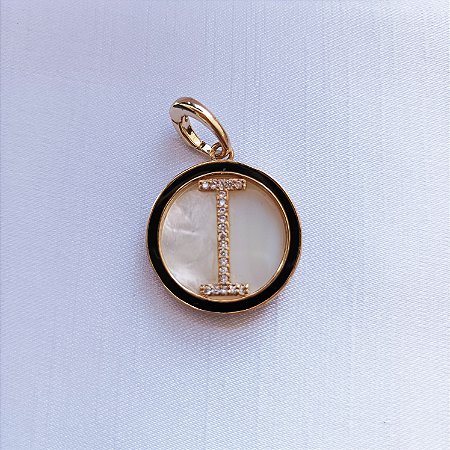 Pingente Letra I Madrepérola Cravejada