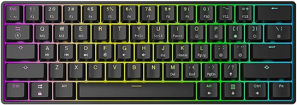 GK61, Teclado mecânico GK61, Gateron Yellow Switch, Preto