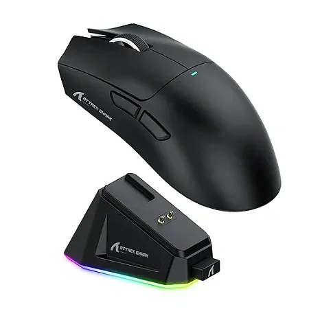 Mouse Gamer Sem Fio Attack Shark X11, 22000 DPI, 59G, Tri-Modo com Dock Magnético, RGB, Preto