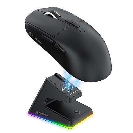 Mouse Gamer Sem Fio Attack Shark X6, 26000 DPI, PAW3395, Tri-Modo com Dock Magnético, RGB, Preto