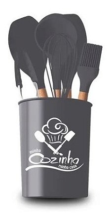 Jogo de utensílios em silicone 7 Peças Cinza: elegância e eficiência na sua cozinha