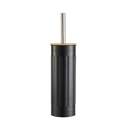 Escova Sanitária Higiênica Metal Preta Tampa em Bambu