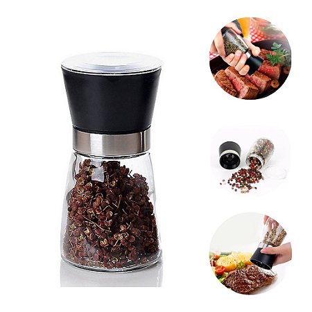 Moedor De Sal Pimenta Especiarias De Vidro Premium e Inox