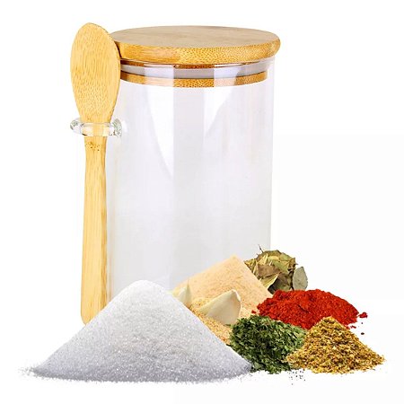 POTE VIDRO COM TAMPA E COLHER BAMBU REDONDO 900ML