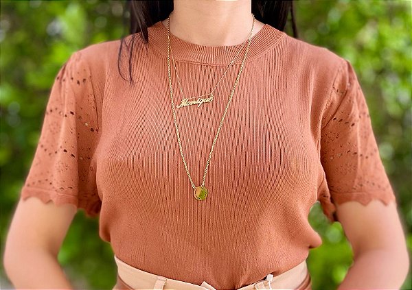 Blusa Tricot Bordada Eternal Marrom