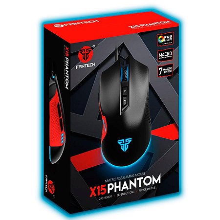 Mouse Gamer Phantom X15 RGB, 4800 DPI, 7 Botões, Iluminação Personalizável, Ergonômico, Cabo de Nylon