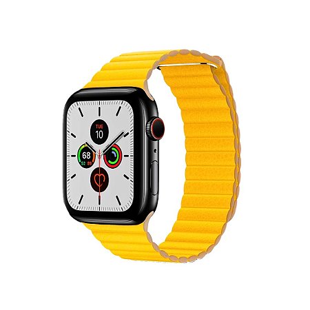 Pulseira para Apple Watch Couro Loop Magnético Amarelo Caixa:38/40/41/42(série
