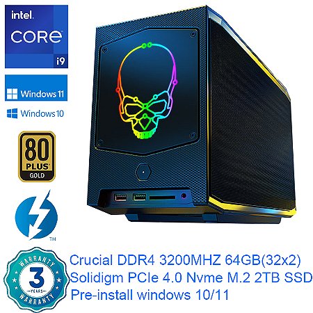 Intel NUC11BTMi9 Gamer | Core i9-11900KB até 4.9GHz, 32GB RAM, SSD 1TB, Thunderbolt 4, Wi-Fi 6E, 3 Monitores 4K, Windows 11 | Desempenho Máximo para Jogos e Trabalho