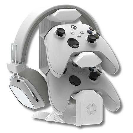 Suporte de Mesa para 2 Controles Xbox ou PS5 e Headset Gamer – ARTBOX3D, Impressão 3D, Cor Branca