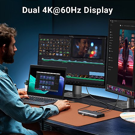 UGREEN HUB USB-C 10 em 1 com 2 HDMI 8K e 4K, Ethernet, USB 3.0, PD 100W – Adaptador Dock para MacBook, Laptop, Streaming e Games