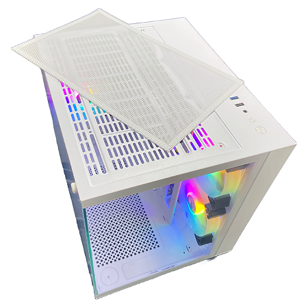 Gabinete Gamer Branco G-Fire CGH100W com 3 Fans LED 120mm, Vidro Temperado, MicroATX – Suporte Water Cooler 240mm