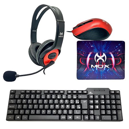 Kit Gamer Mox MO-KM600 com Teclado Iluminado, Mouse 3600 DPI, Headset com Microfone e Mouse Pad Antiderrapante