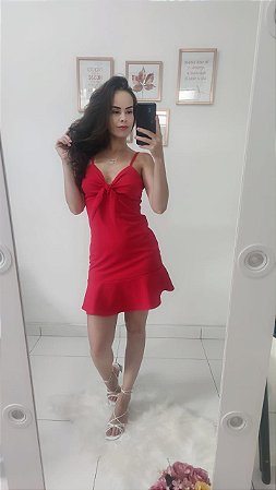 Vestido Curto Com Laço Frontal - Vermelho