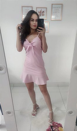 Vestido Curto Com Laço Frontal - Rosa