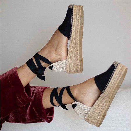 flatz espadrille midi tecido preta