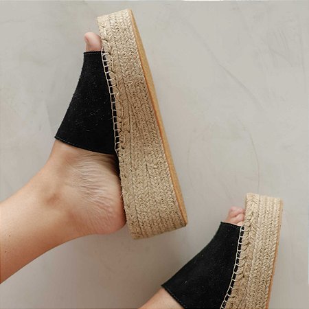 espadrille flatform slide preta camurca