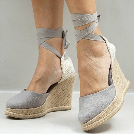 Espadrille anabela cinza 10cm