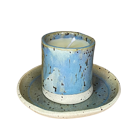 Vela em conjunto de cerâmica: Copo de café + Pires