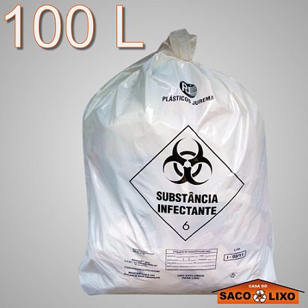 Saco para Lixo Hospitalar - Infectante - Branco - 100 Litros - Plásticos Jurema