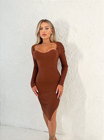 Vestido tricô modal concha fenda